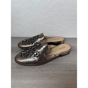 Michael Kors Edie Slide Mules Snakeskin Metallic Nickel Jeweled Leather Shoes 8